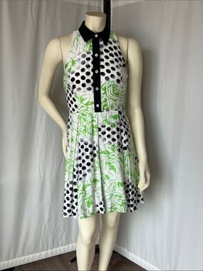 NWT Coconinno Sleeveless Dress with Black Polka Dots and Lime Floral Print